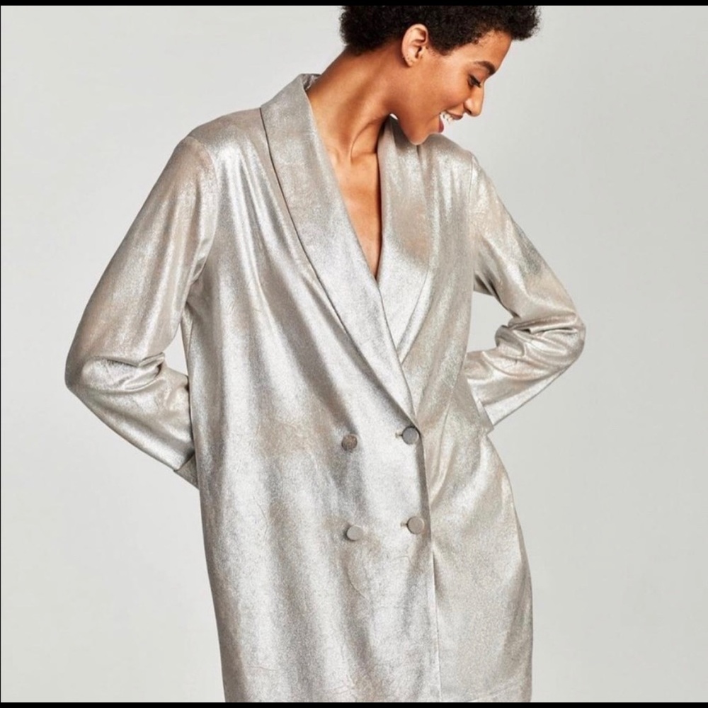 Zara - Tailored Faux Suede Metallic Blazer Dress